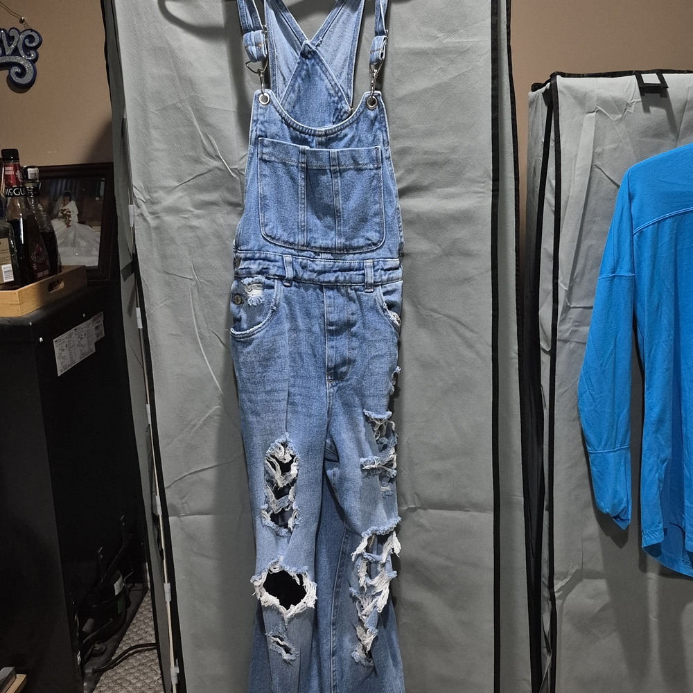 Refuge Light Blue Distressed Women Jeans Overalls